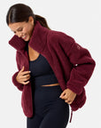 Industry Fleece High Collar Jacket in Cherry Crush