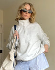 Snap Collar Sierra Sweatshirt in White Marl