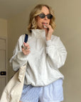 Snap Collar Sierra Sweatshirt in White Marl