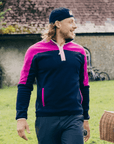 Half Zip Polar Fleece in Obsidian Blue/Vivid Pink