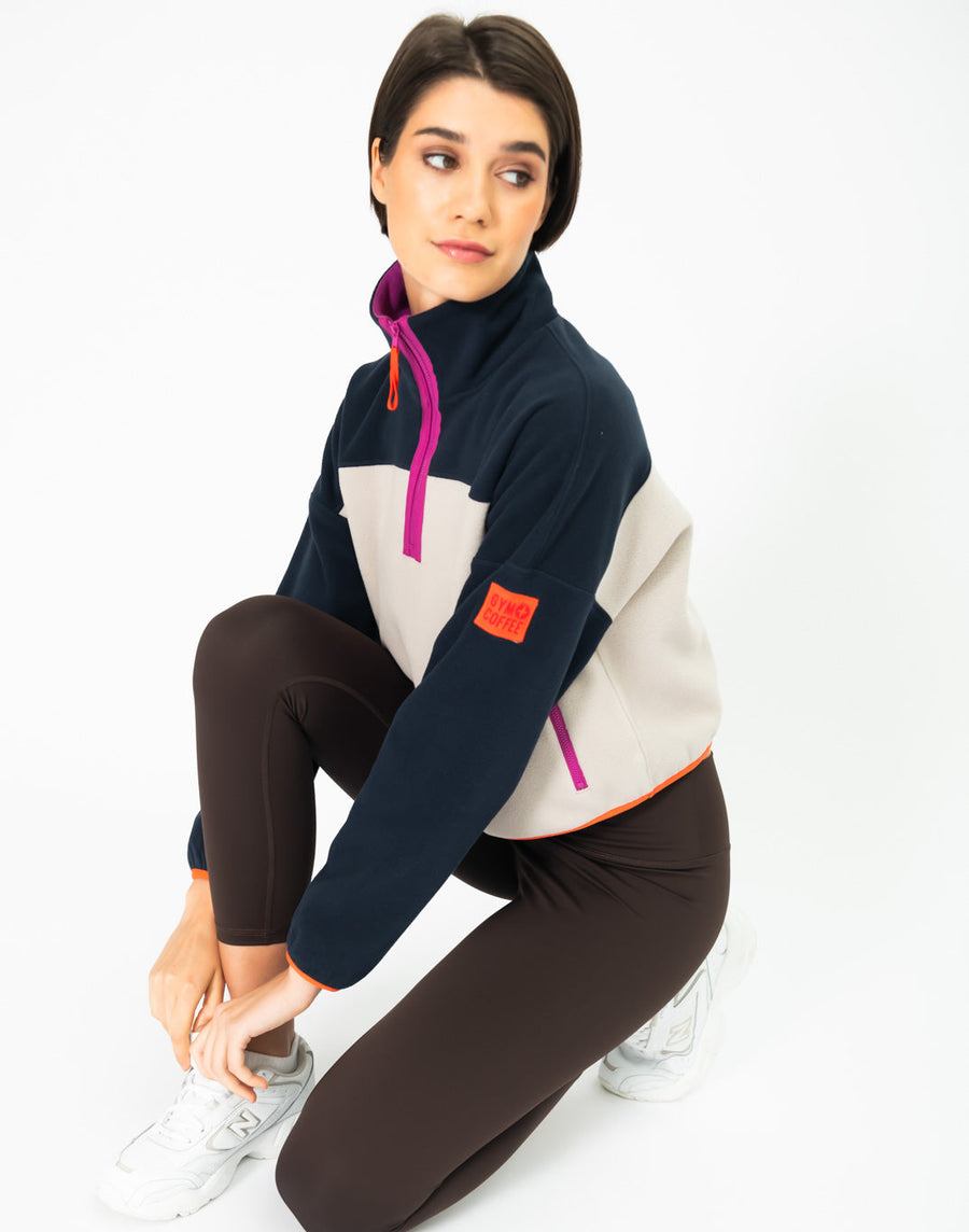 Half Zip Crop Polar Fleece in Obsidian/Cream - Fleeces - Gym+Coffee IE