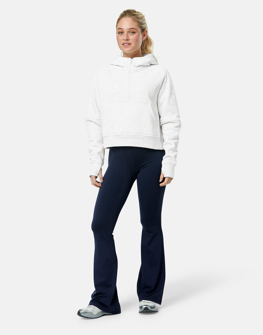 Sierra Half Zip Crop Hoodie in White Marl