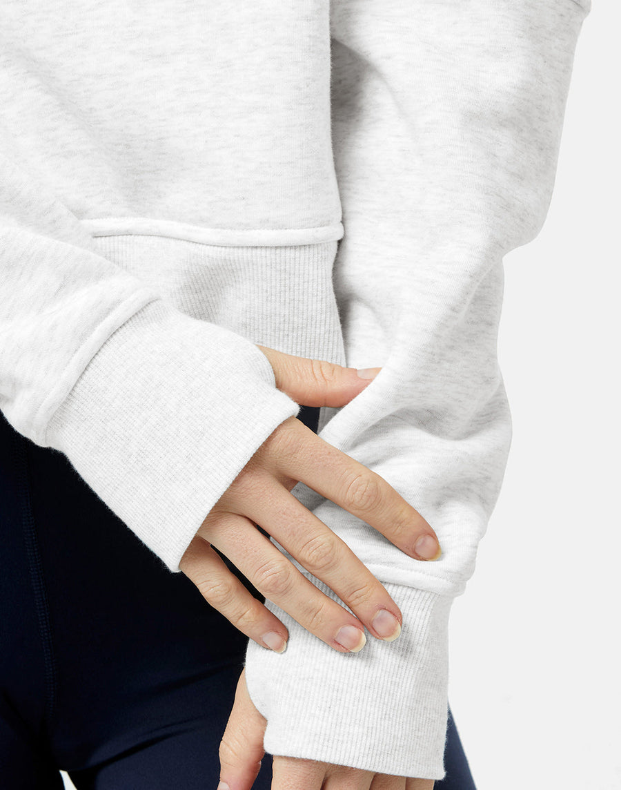 Sierra Half Zip Crop Hoodie in White Marl