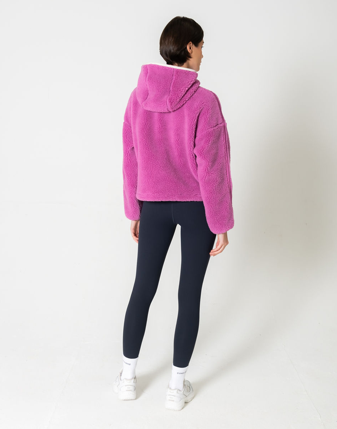 Pink fuzzy half outlet zip