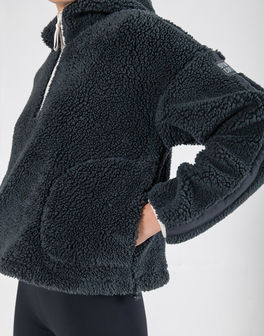 Industry Fleece Hooded Half Zip in Midnight Grey