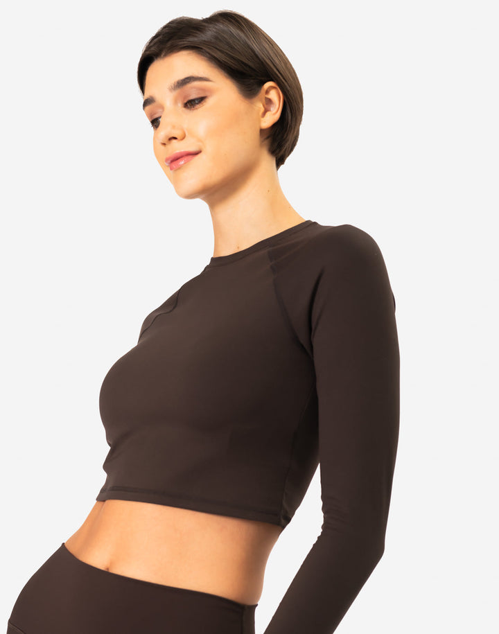 Aurora Long Sleeve Crop Tee in Espresso - Long Sleeves - Gym+Coffee IE