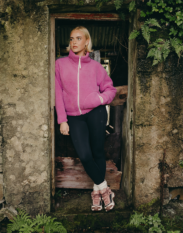 Industry Fleece High Collar Jacket in Crisp Pink