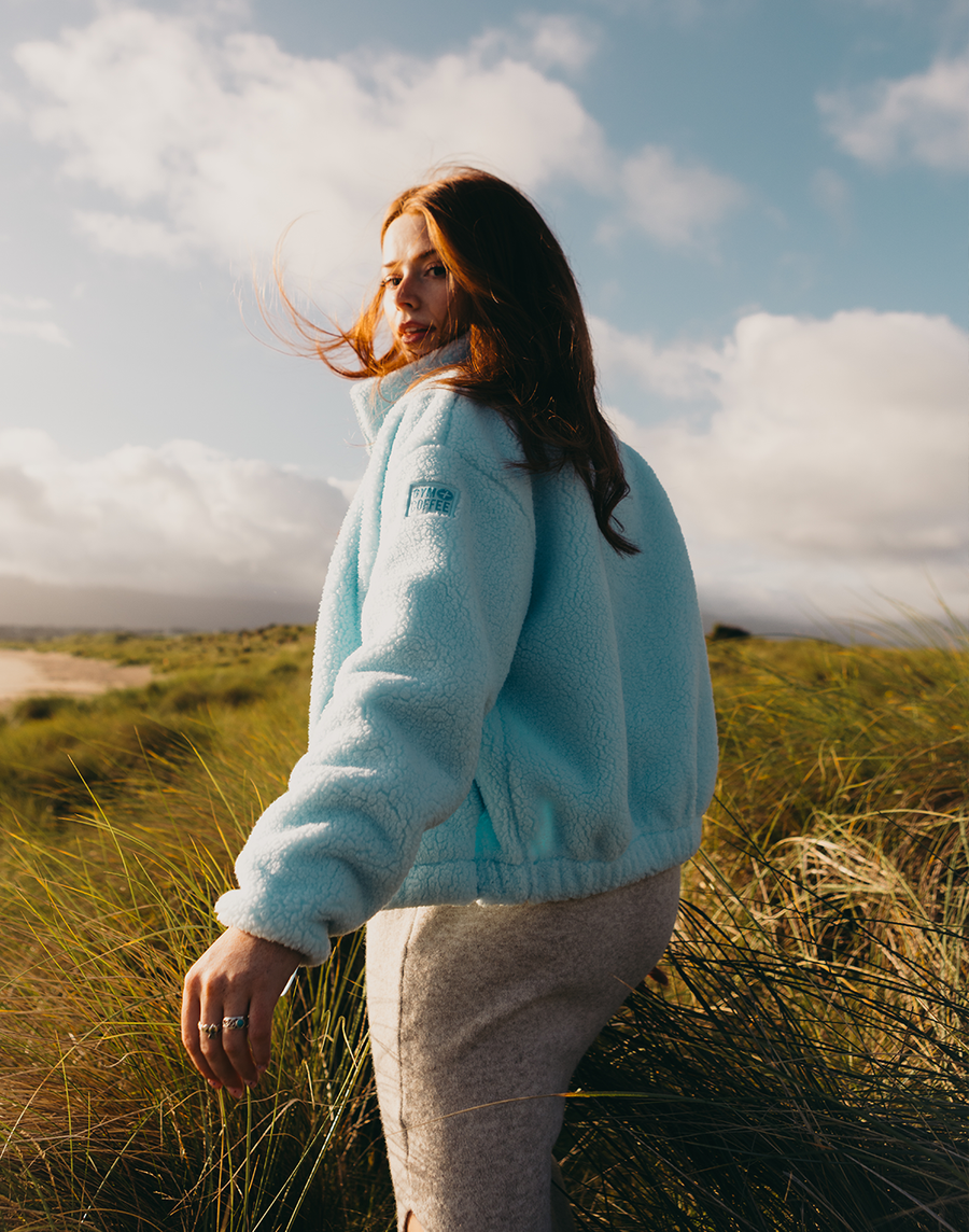 Industry Fleece High Collar Jacket in Baby Blue