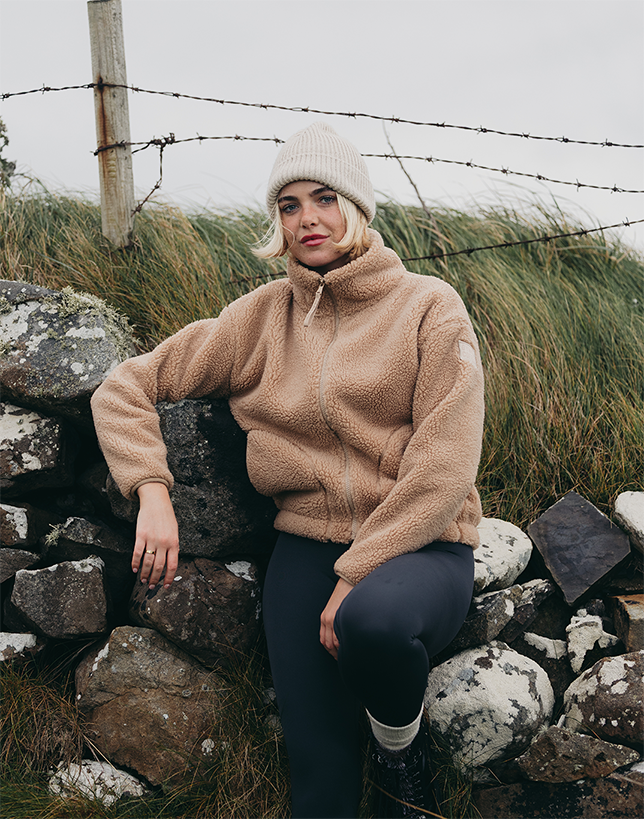 Industry High Collar Fleece Jacket in Sandstone