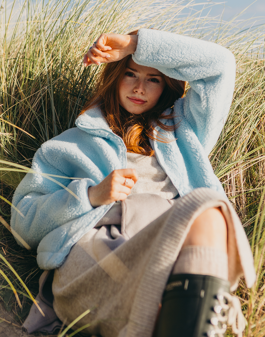 Industry Fleece High Collar Jacket in Baby Blue
