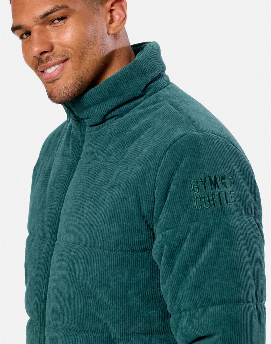 Cord Puffer Jacket in Amazon Green