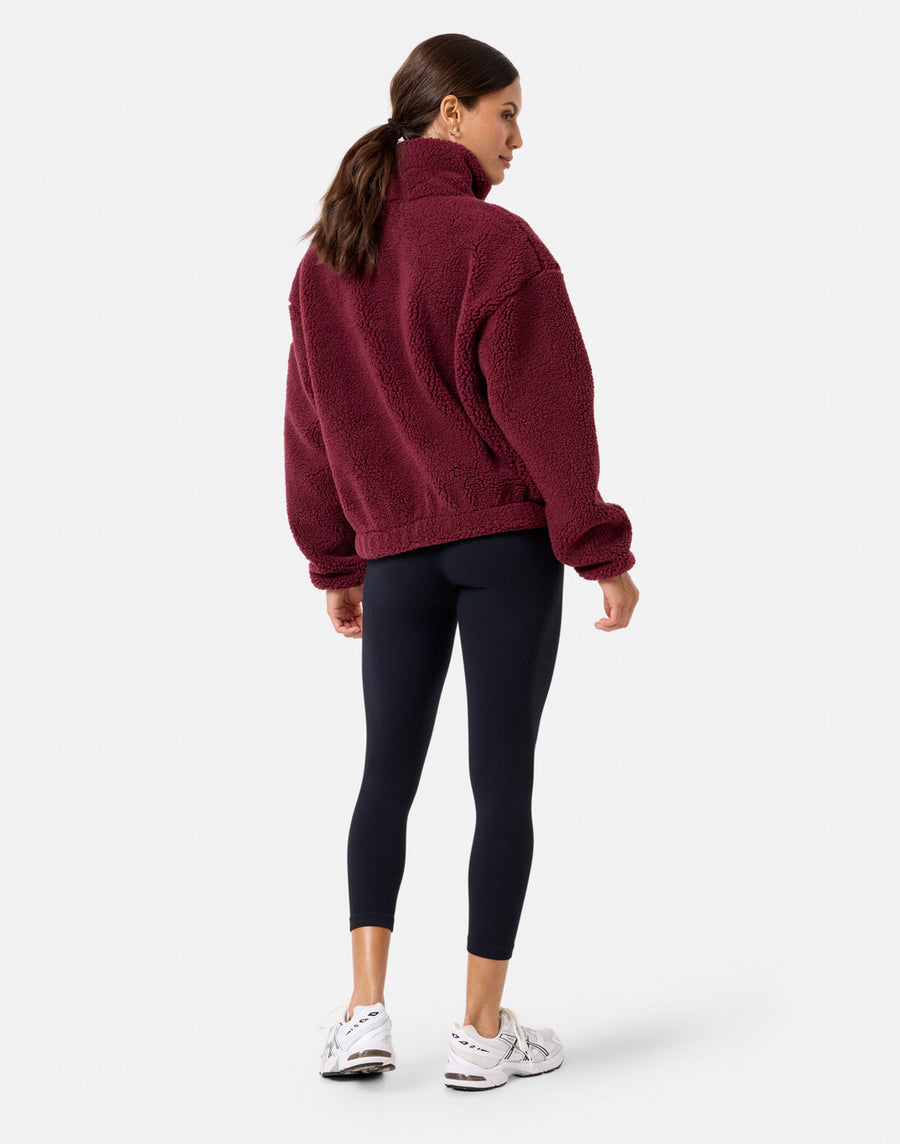 Industry Fleece High Collar Jacket in Cherry Crush