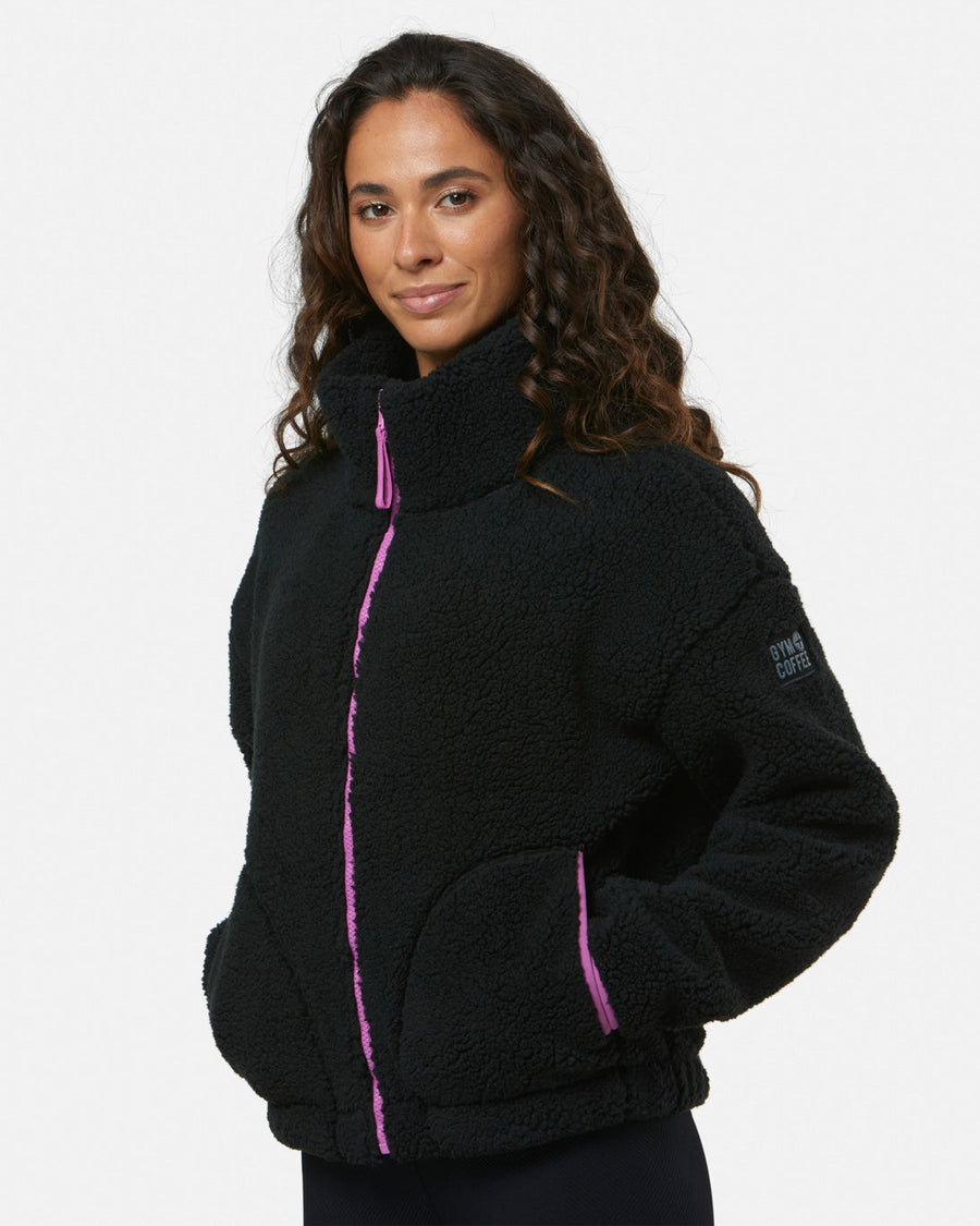 Industry Fleece High Collar Jacket in Black