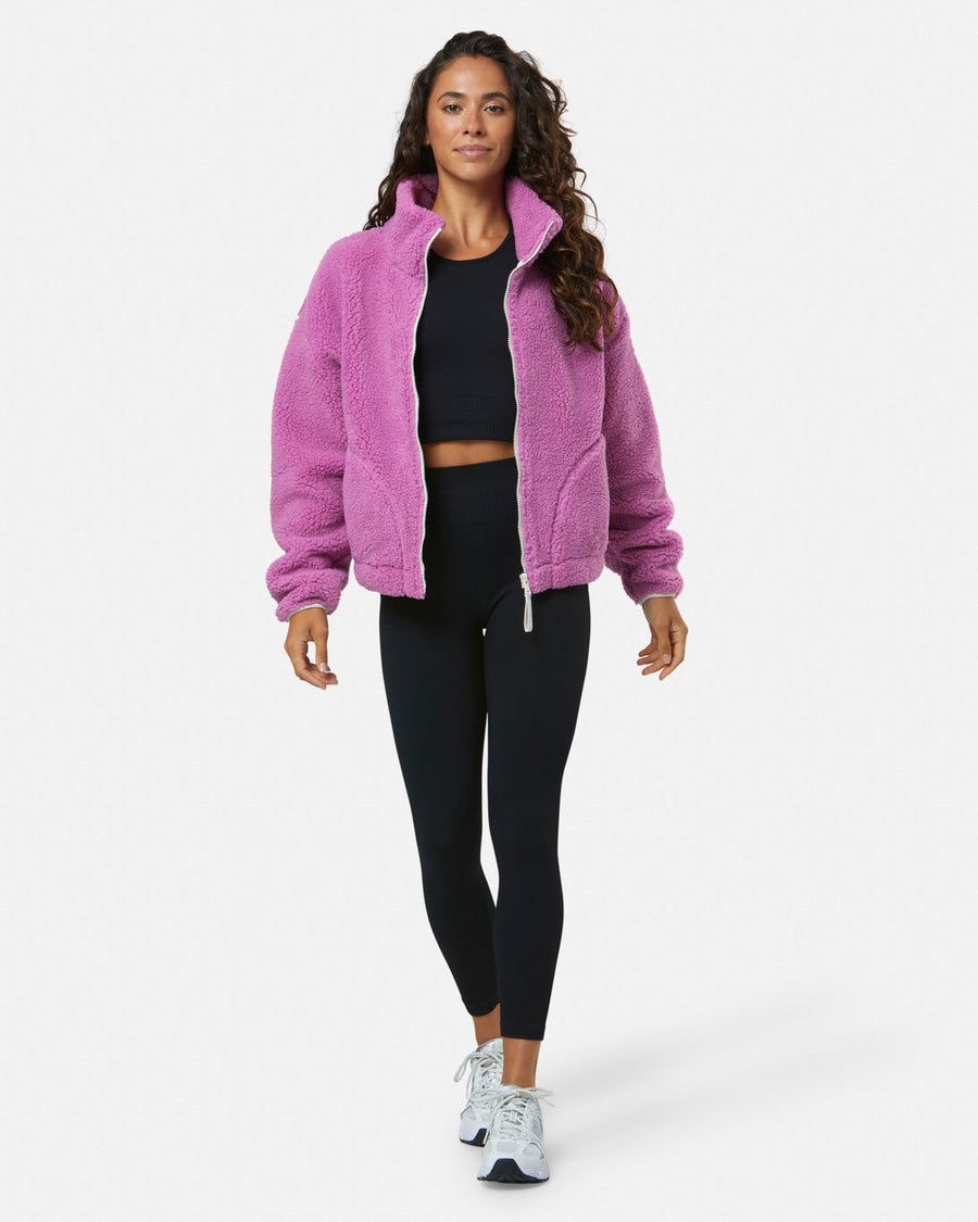 Industry Fleece High Collar Jacket in Crisp Pink