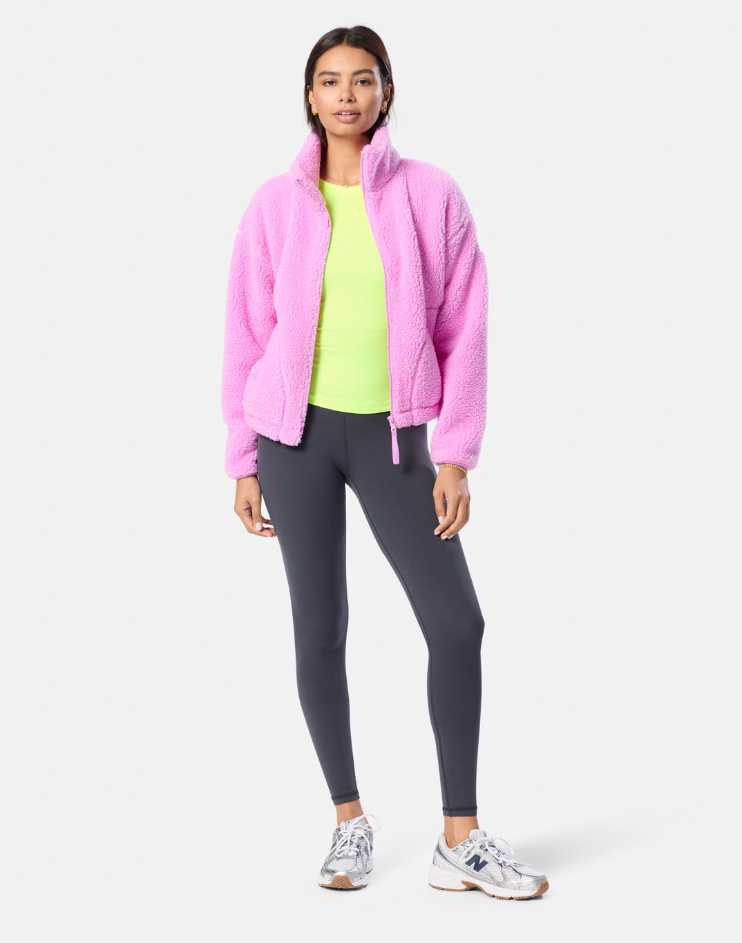 Industry Fleece High Collar Jacket in Neon Pink