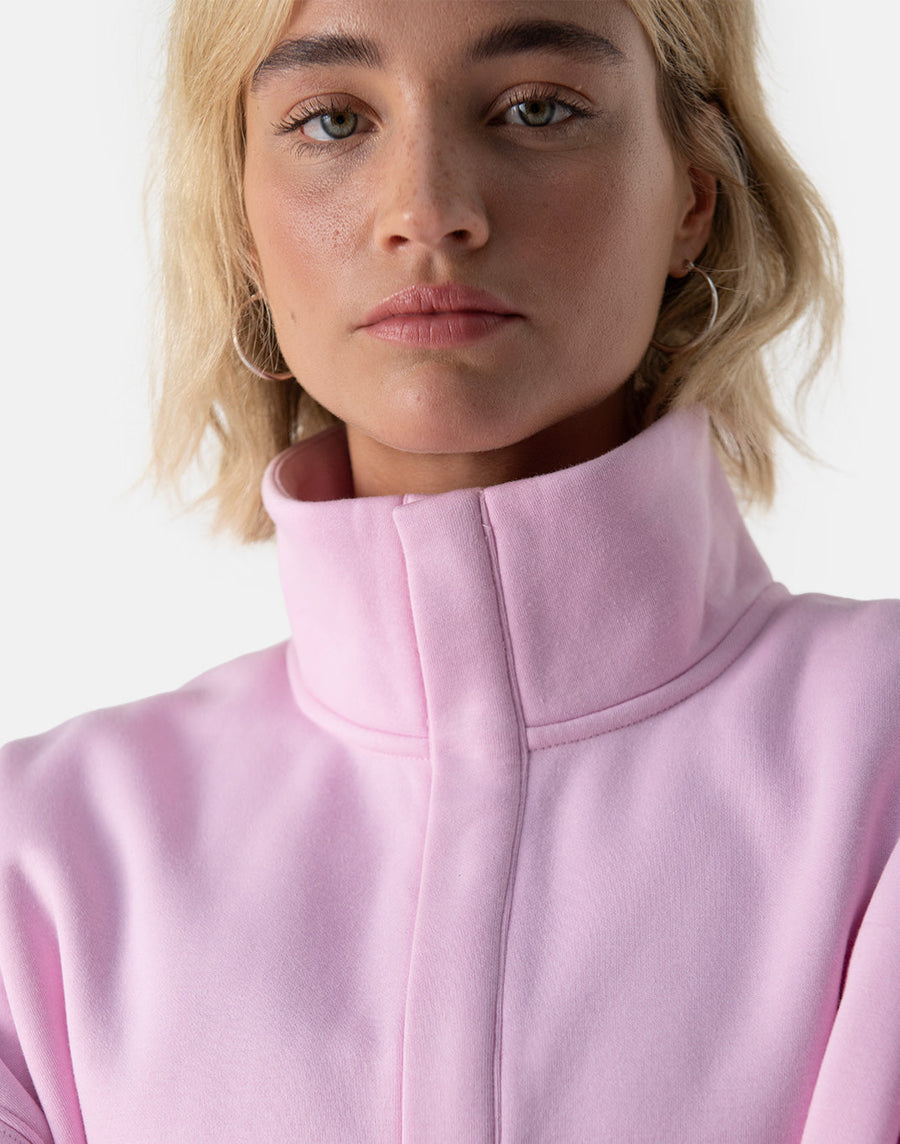 Kin Snap Collar Sweatshirt in Baby Pink - Sweatshirts - Gym+Coffee IE