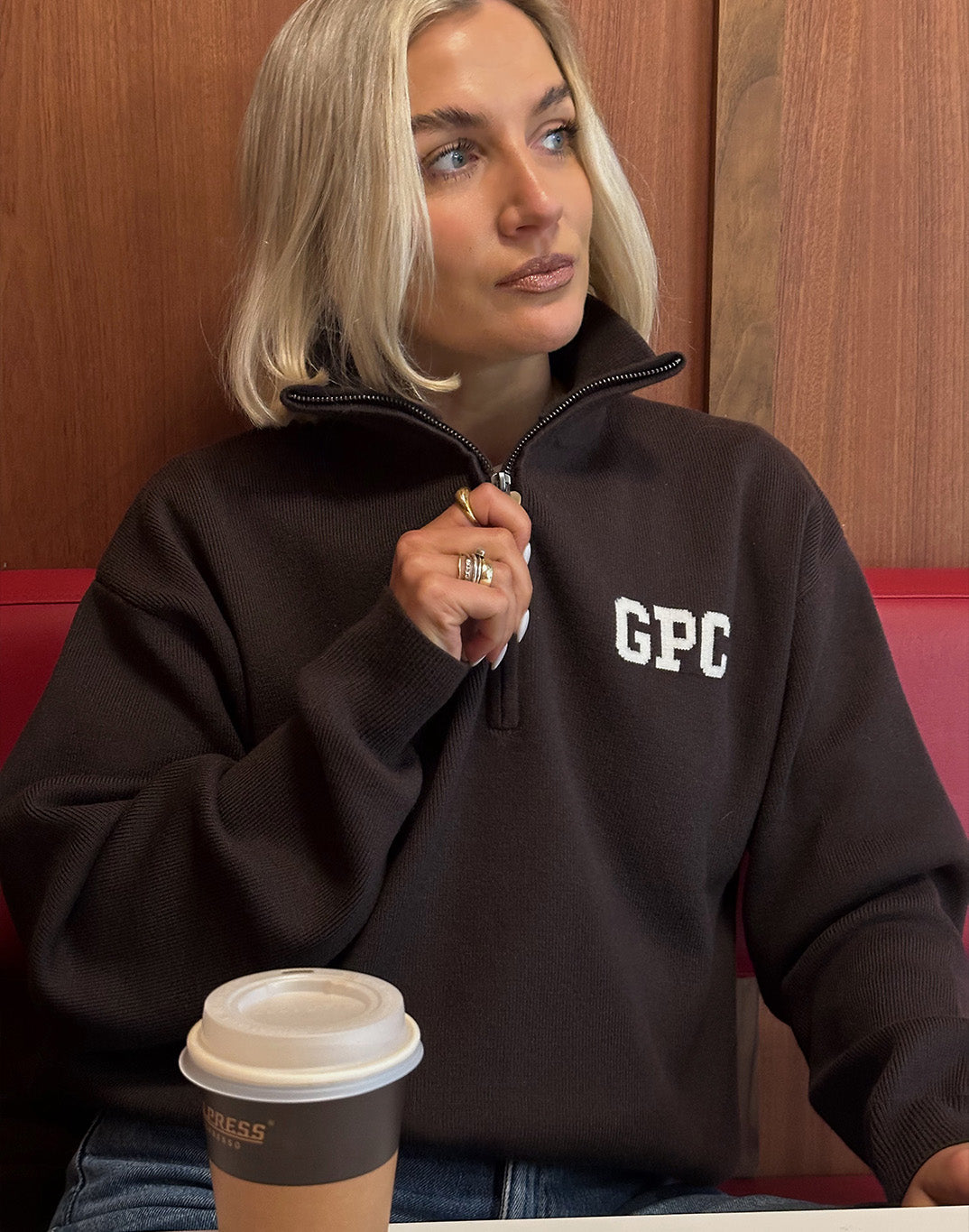 Knit Half Zip in Mocha Bean