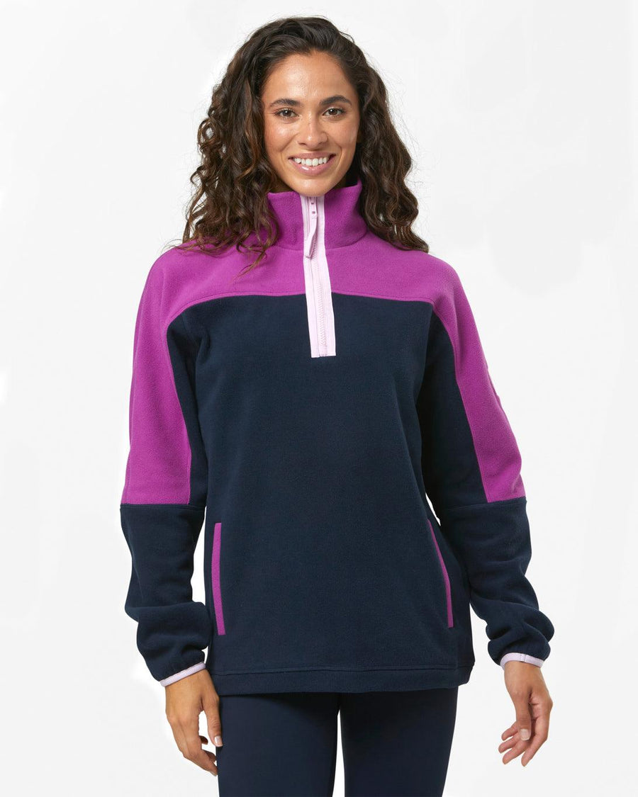 Half Zip Polar Fleece in Obsidian Blue/Vivid Pink