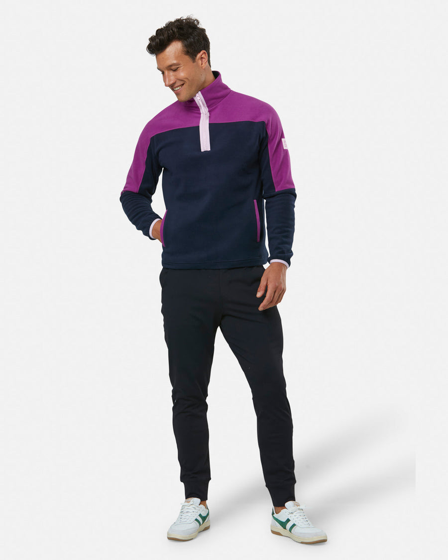 Half Zip Polar Fleece in Obsidian/Vivid Pink