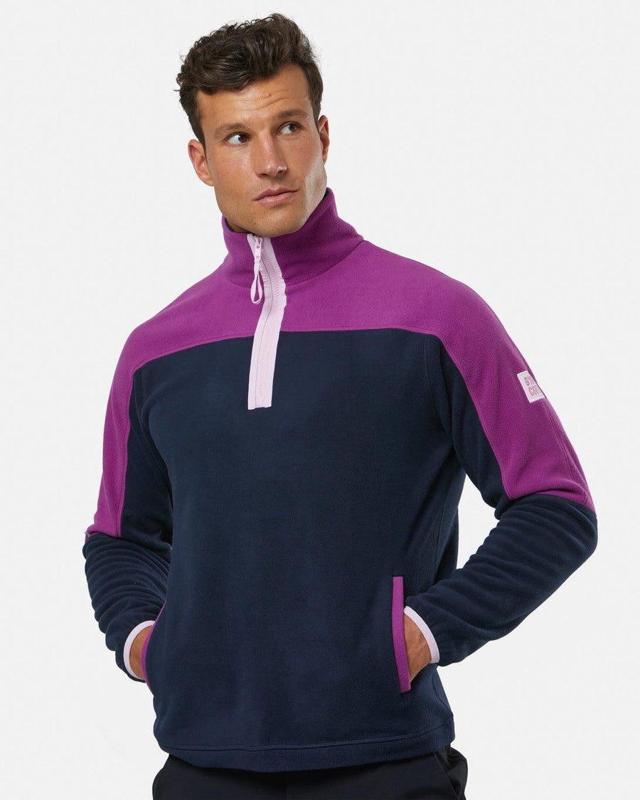 Half Zip Polar Fleece in Obsidian Blue/Vivid Pink