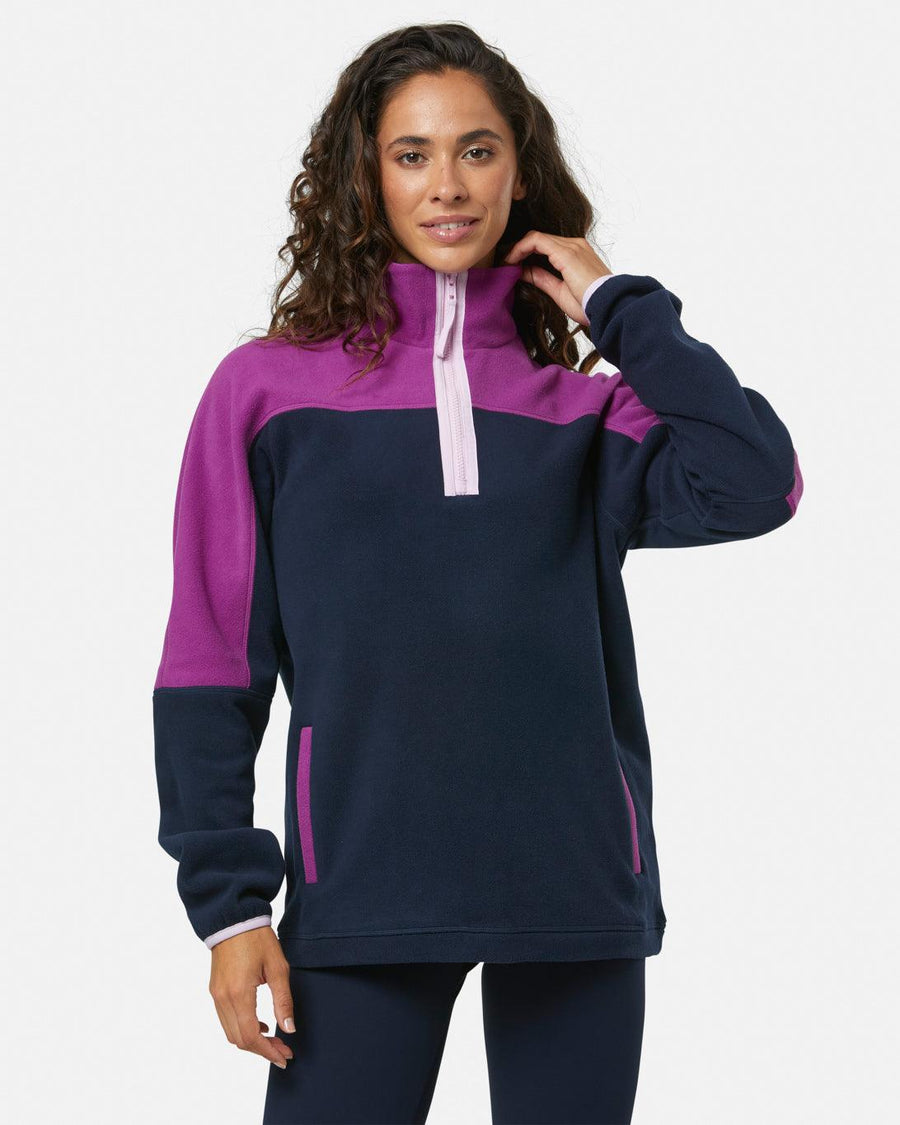 Half Zip Polar Fleece in Obsidian Blue/Vivid Pink