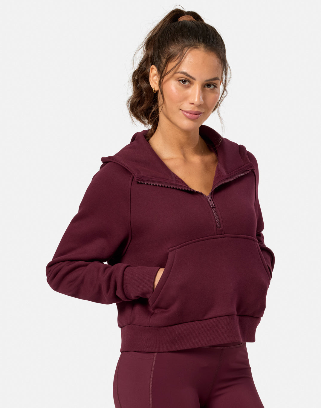 Sierra Crop Half Zip Hoodie in Cherry Crush