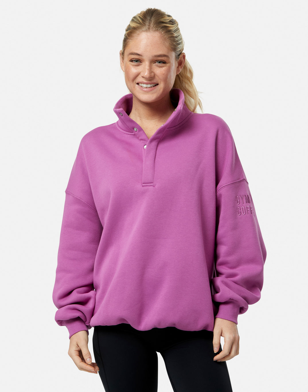 Snap Collar Sweatshirt in Crisp Pink