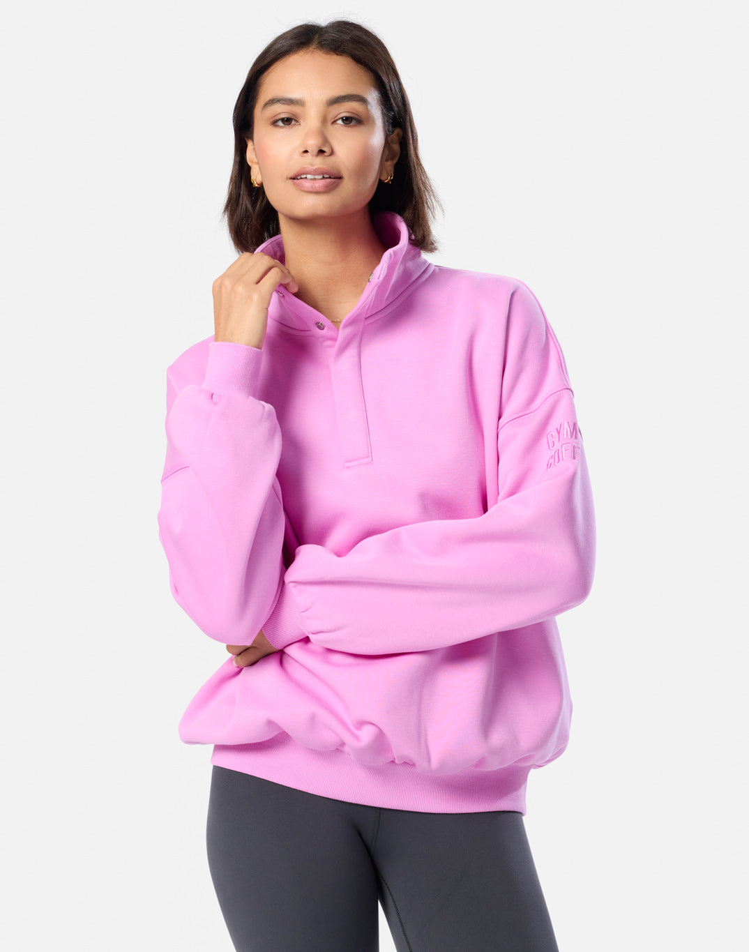 Snap Collar Sierra Sweatshirt in Neon Pink