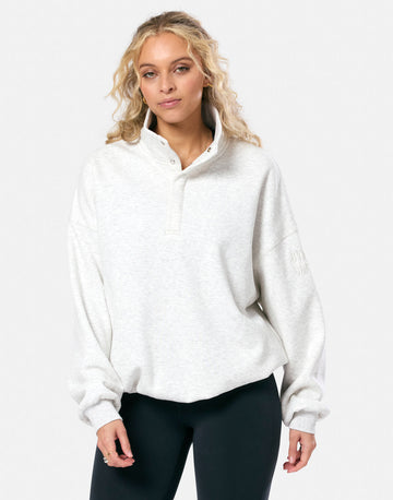 Snap Collar Sierra Sweatshirt in White Marl