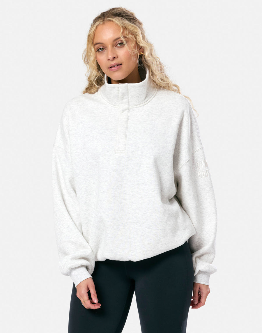 Snap Collar Sierra Sweatshirt in White Marl