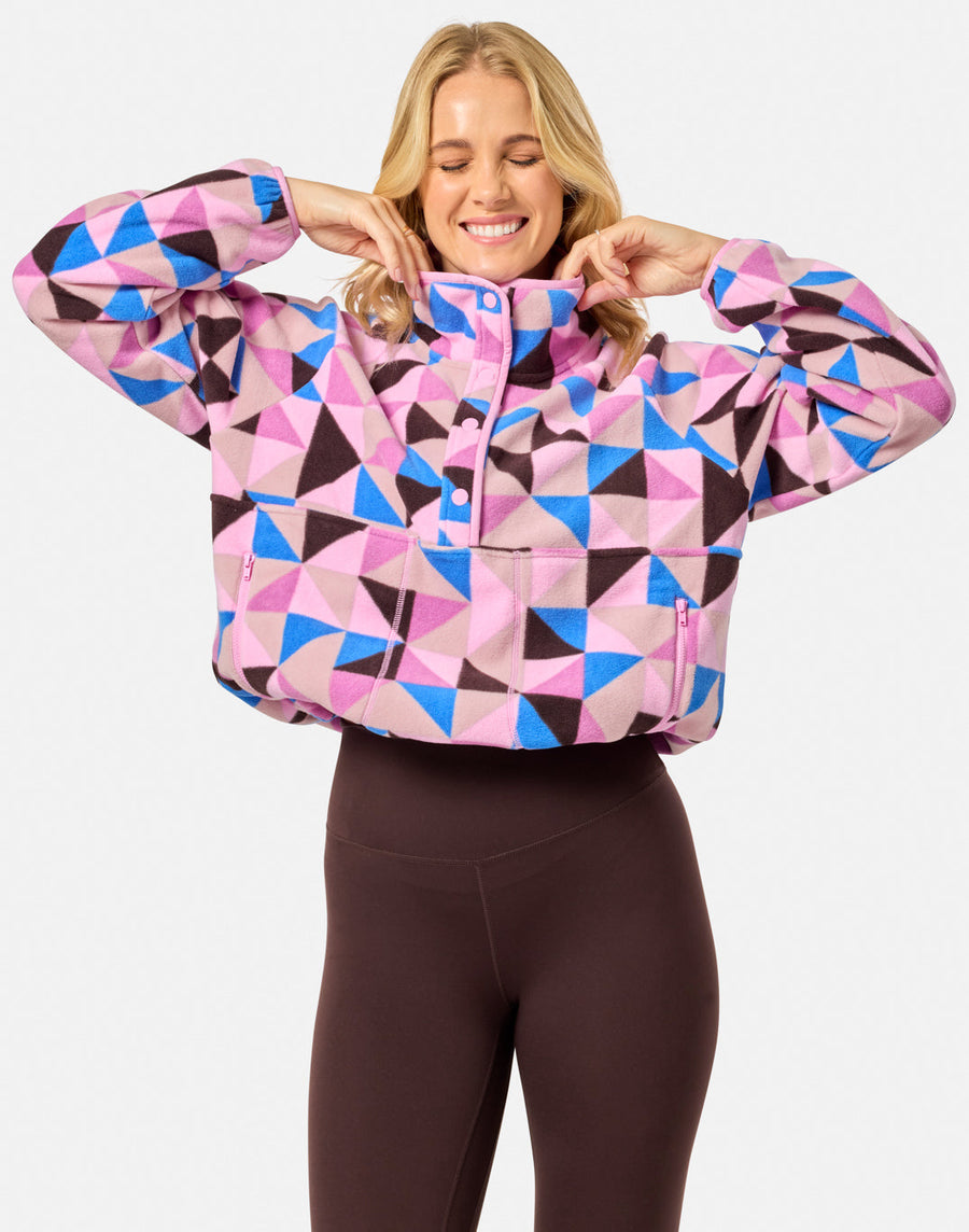 Snap Polar Fleece in Geo Pop Print