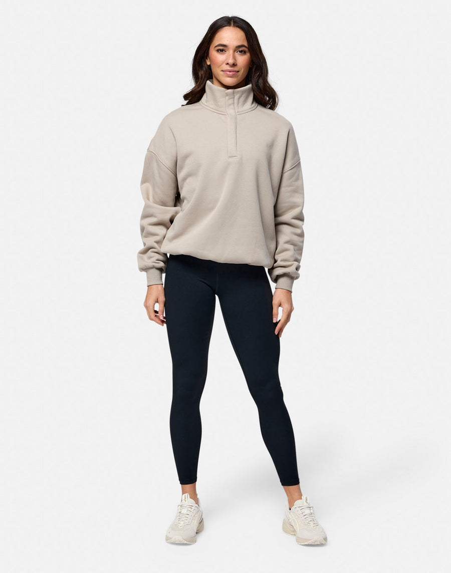 Snap Collar Sweatshirt in Rich Taupe