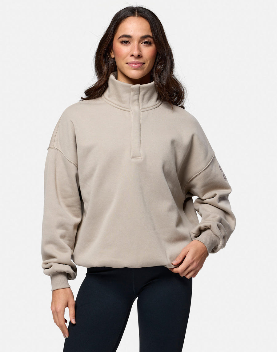 Snap Collar Sweatshirt in Rich Taupe