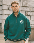 Varsity Funnel Neck Zip Sweatshirt in Mountain Green