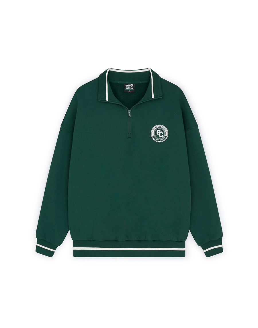 Varsity Funnel Neck Zip Sweatshirt in Mountain Green