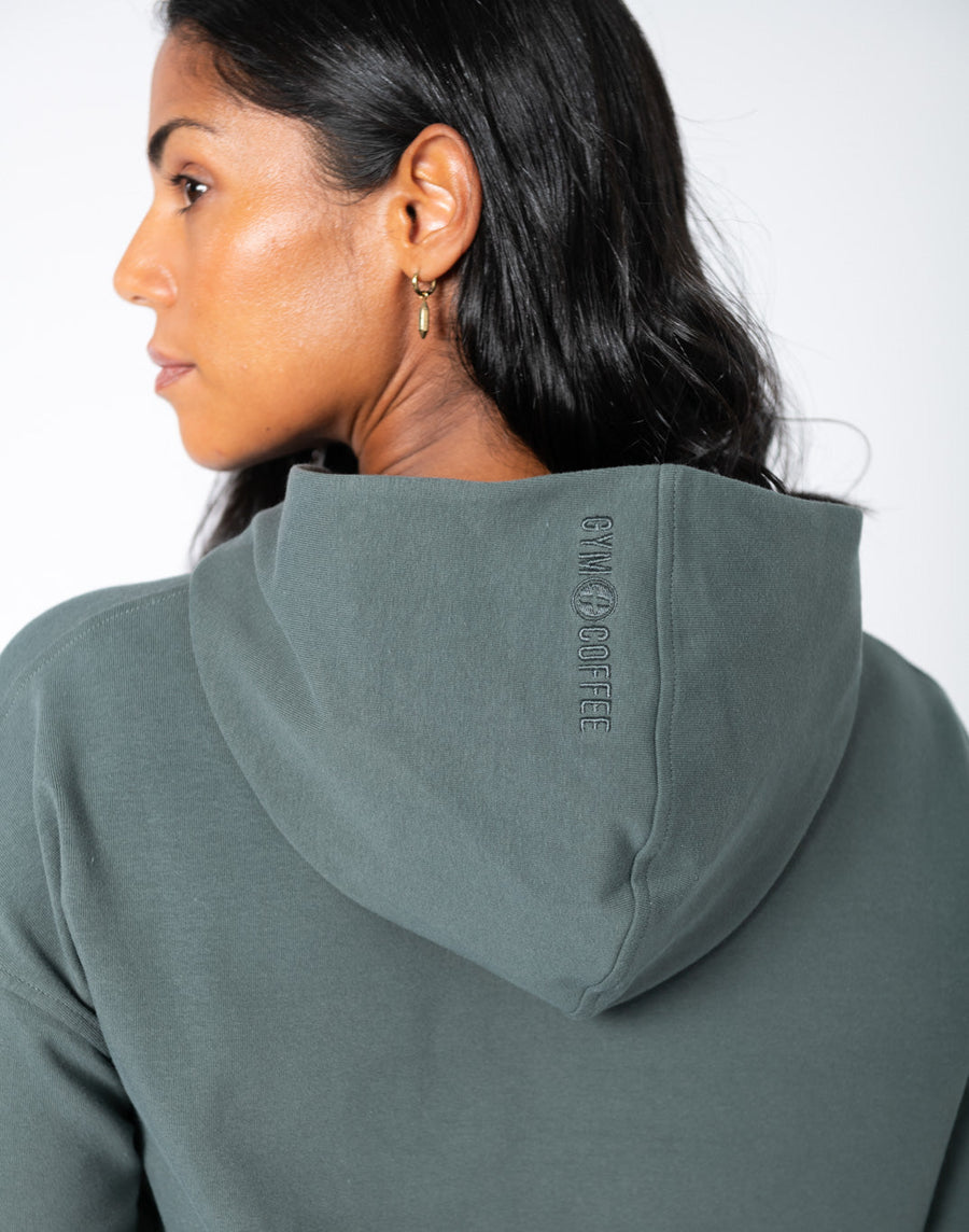Dart Crop Hoodie in Green Smoke
