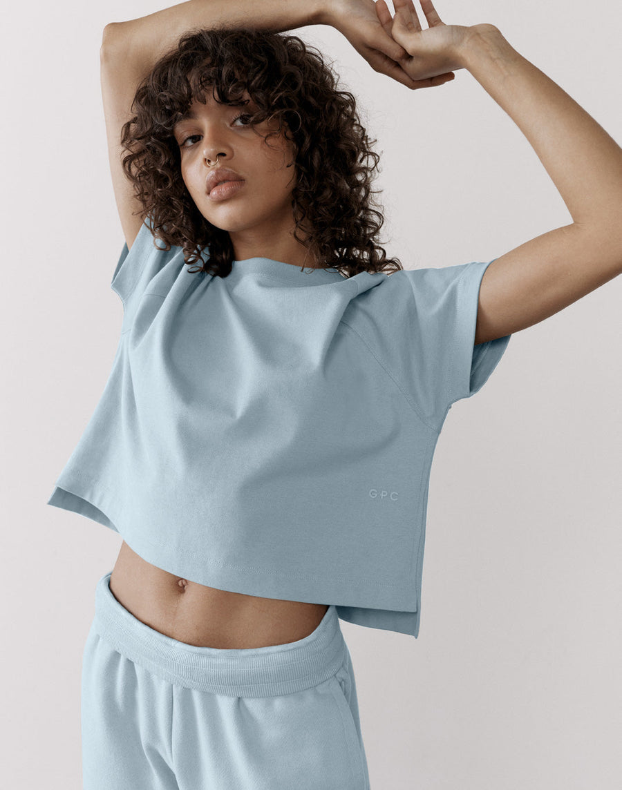 The Womens Crop Tee in Chalk Blue