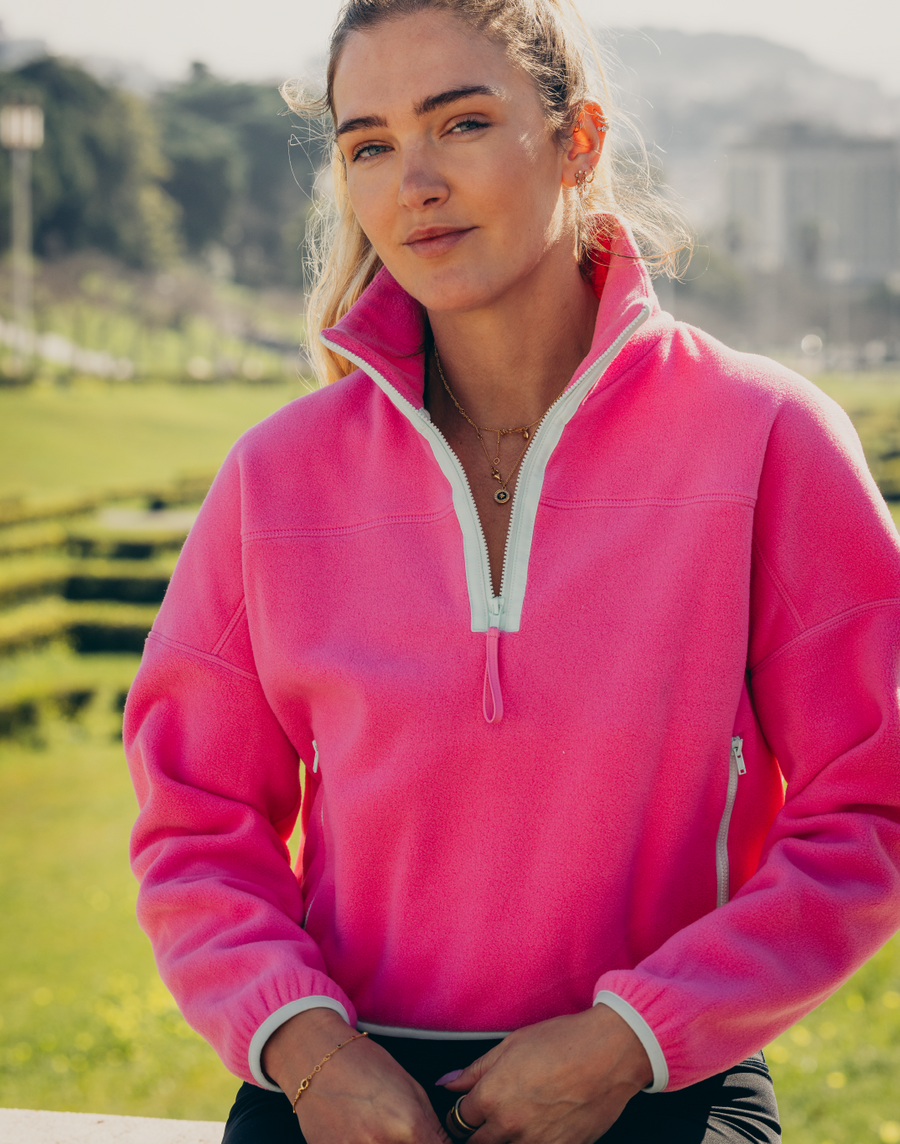 Half Zip Crop Polar Fleece in Strawberry Moon - Fleeces - Gym+Coffee IE