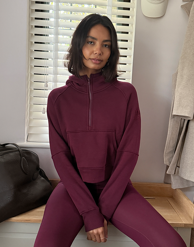 Sierra Crop Half Zip Hoodie in Cherry Crush