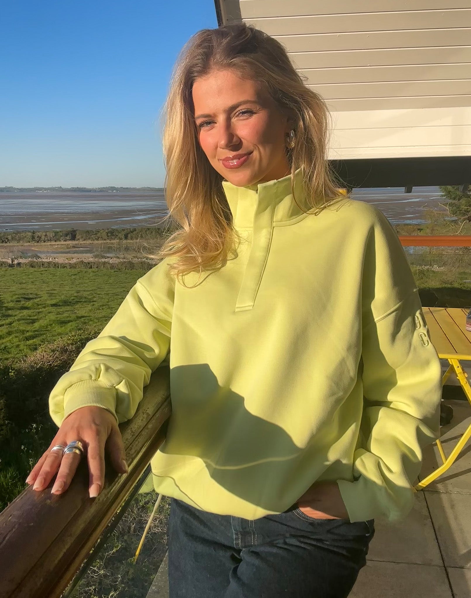 Snap Collar Sierra Sweatshirt in Lime Sorbet