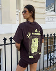 Oversized Print Tee in Mocha Bean