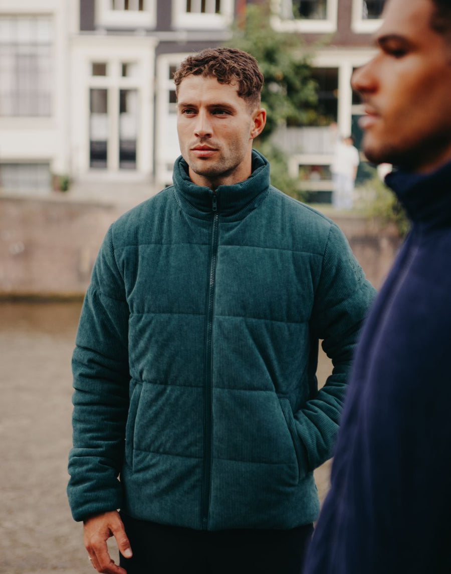Cord Puffer Jacket in Amazon Green