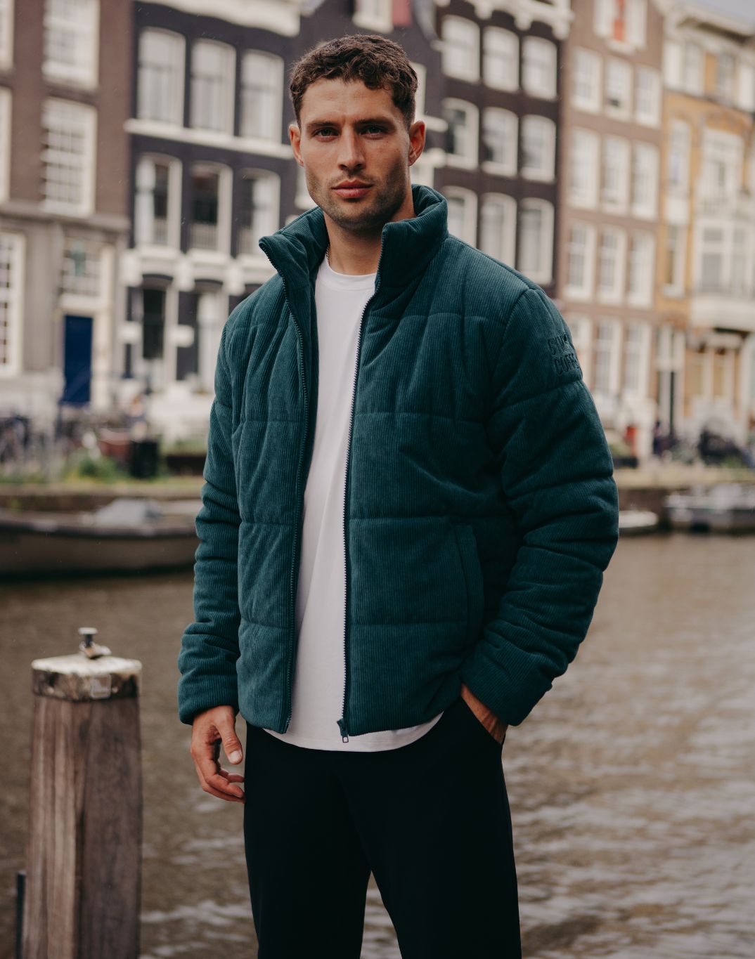 Cord Puffer Jacket in Amazon Green