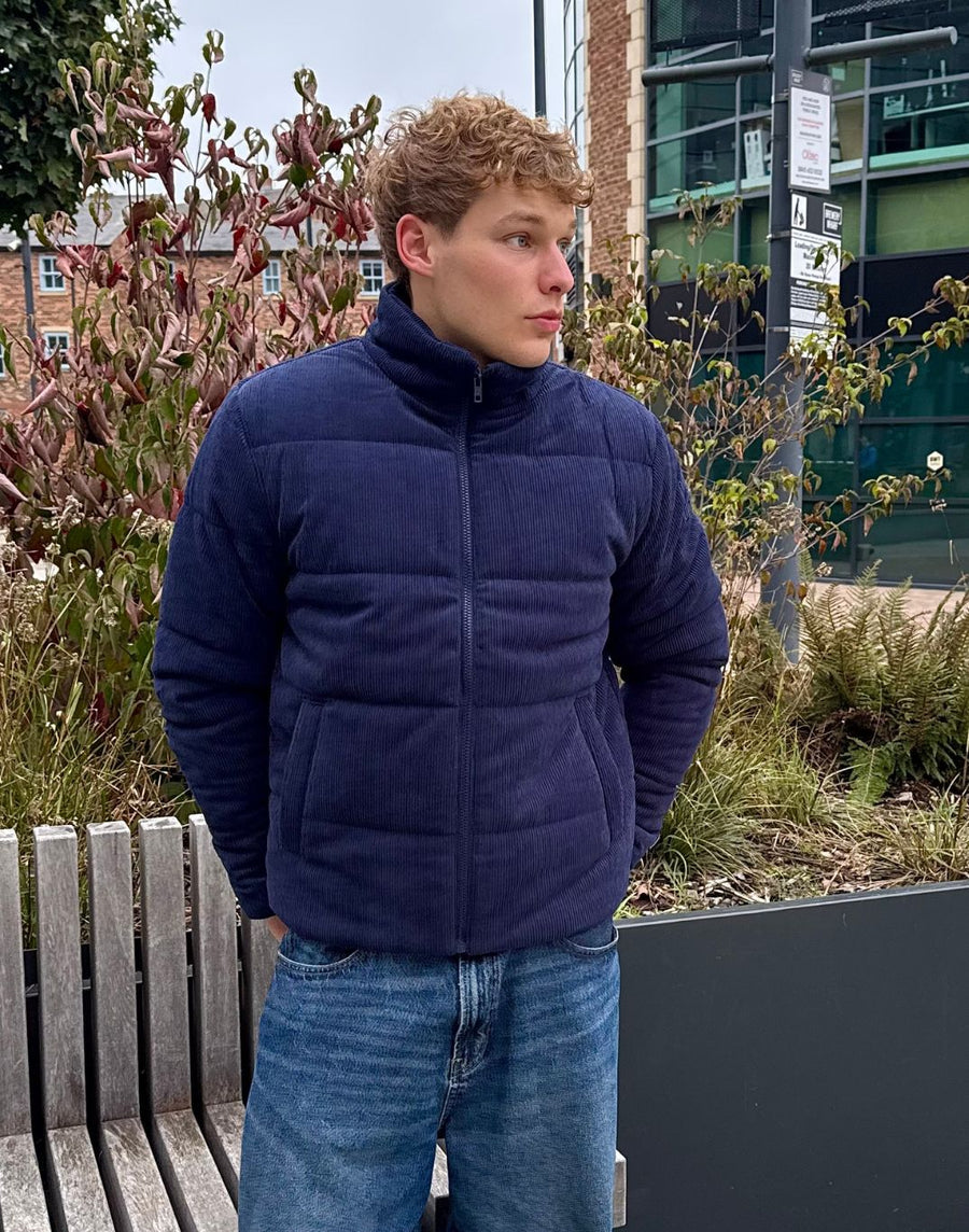 Cord Puffer Jacket in Twilight Navy