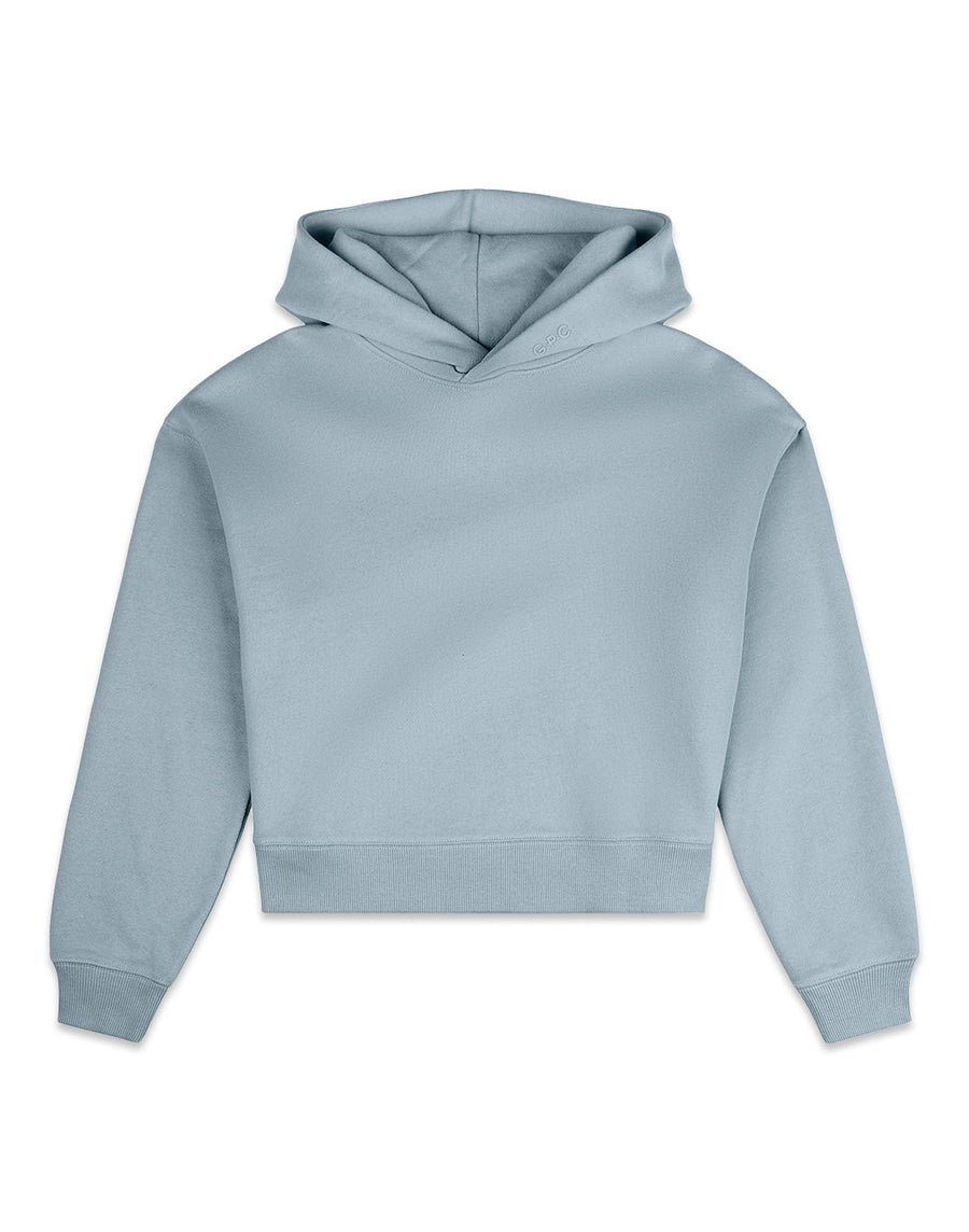 The Womens Pullover Crop Hoodie in Chalk Blue