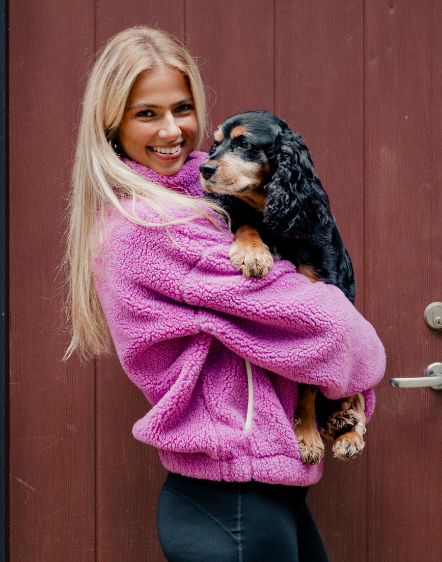 Industry Fleece High Collar Jacket in Crisp Pink