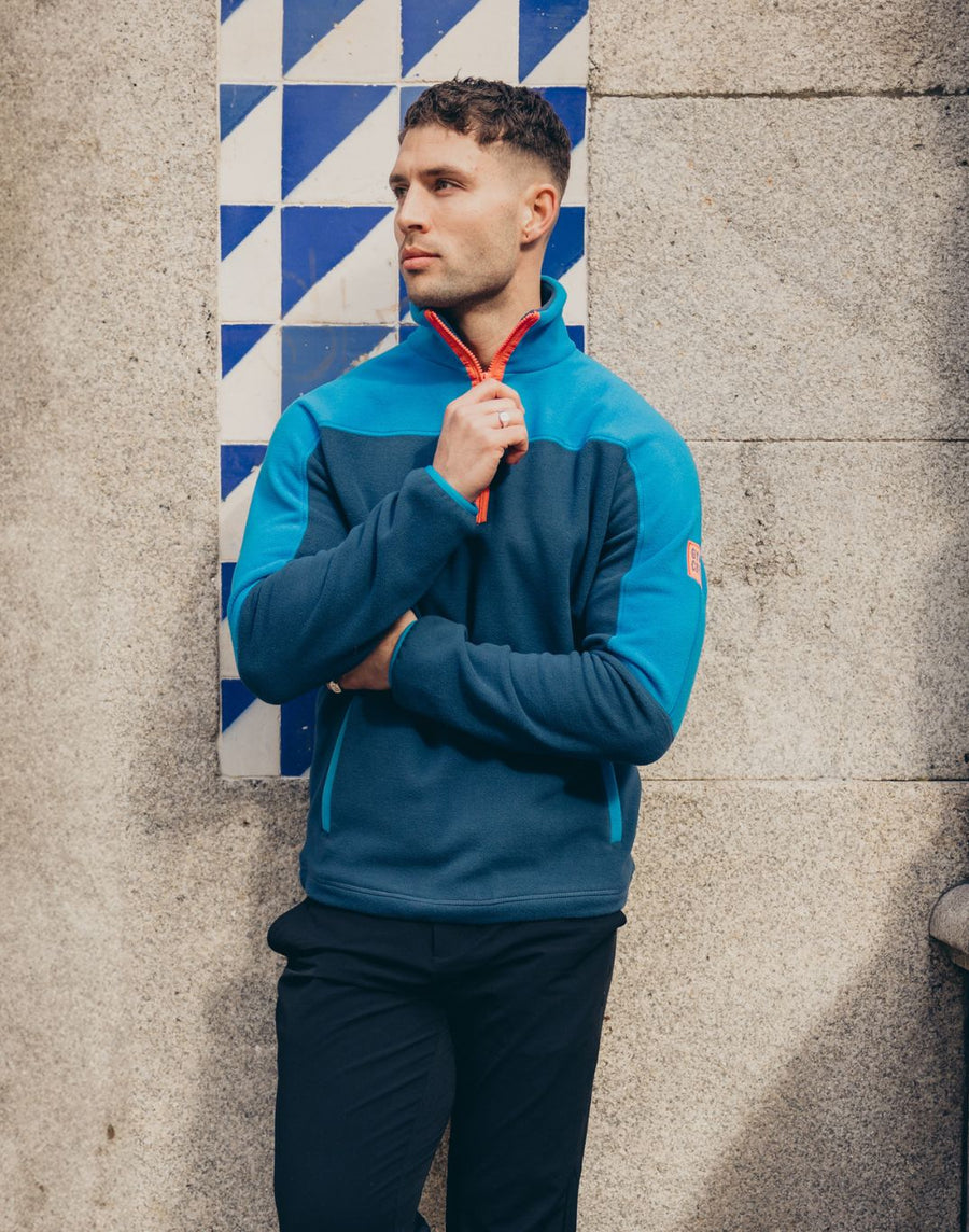 Half Zip Polar Fleece in Petrol Blue