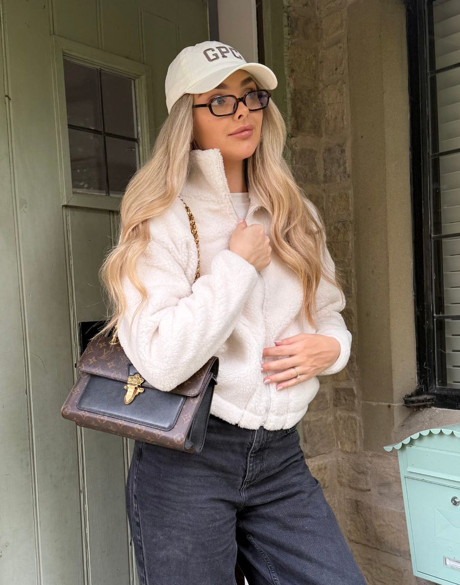 Industry Fleece High Collar Jacket in Cloud White