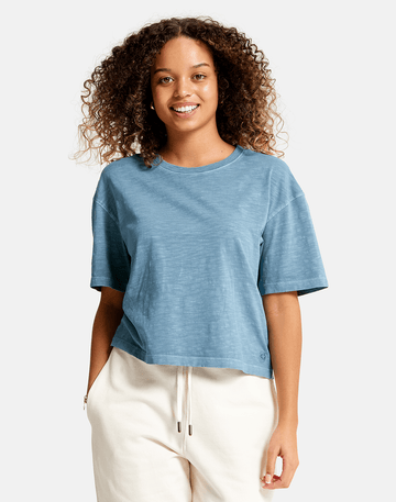 Olea Crop Tee in Storm Blue - T-Shirts - Gym+Coffee IE