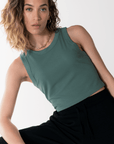 Ribbed Crop Vest in Fern Green - Tanks - Gym+Coffee IE